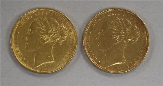 Two Victoria gold sovereigns, 15.95g gross